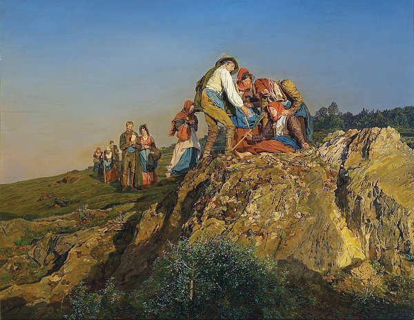 Ferdinand Georg Waldmueller Die unterbrochene Wallfahrt Die Hilfeleistung Wandbild